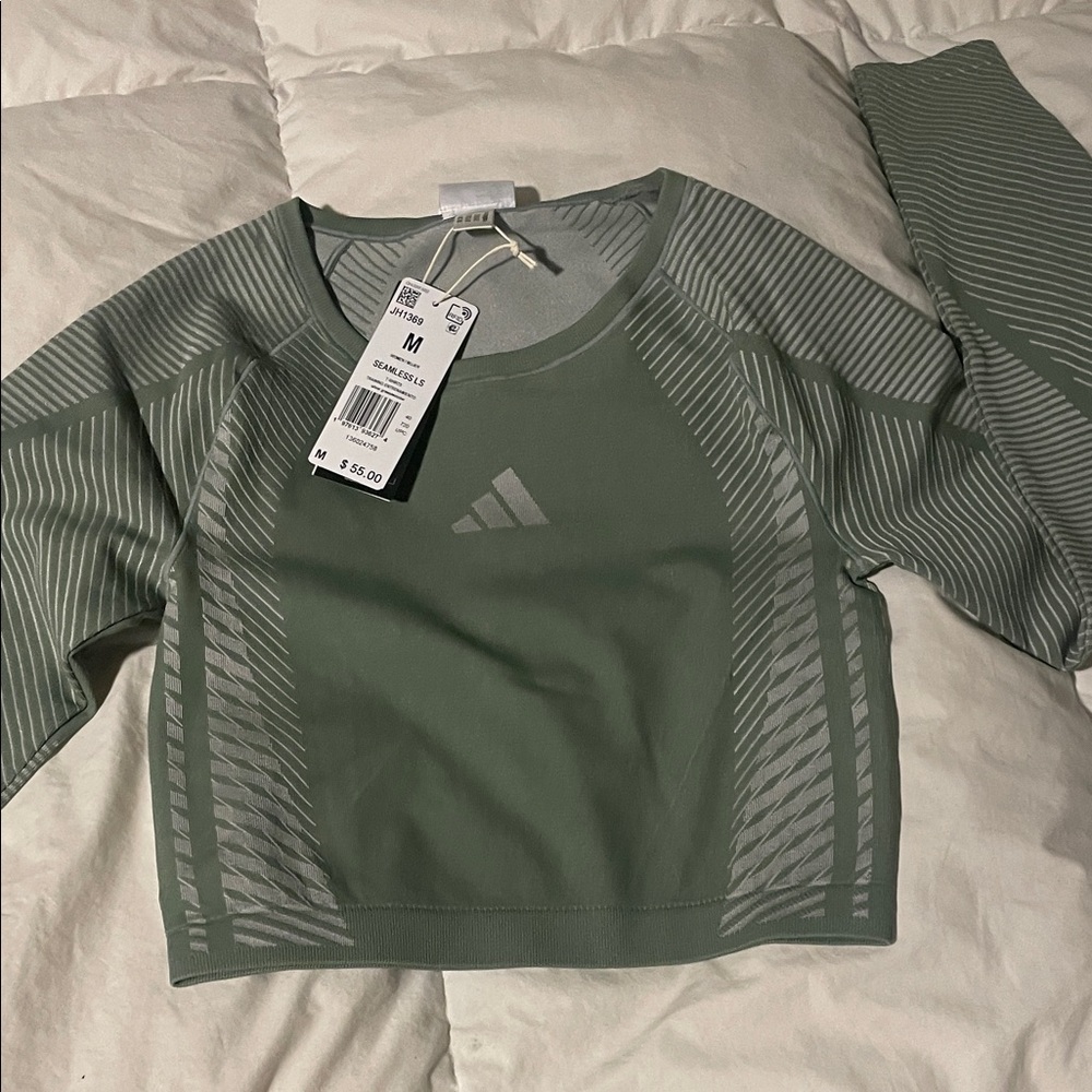Adidas Olive Long Sleeve Crop Top